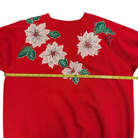 Vintage Hanes Large Holiday Poinsettia Design Christmas Grandma Sweatshirt - Picture 9 of 11